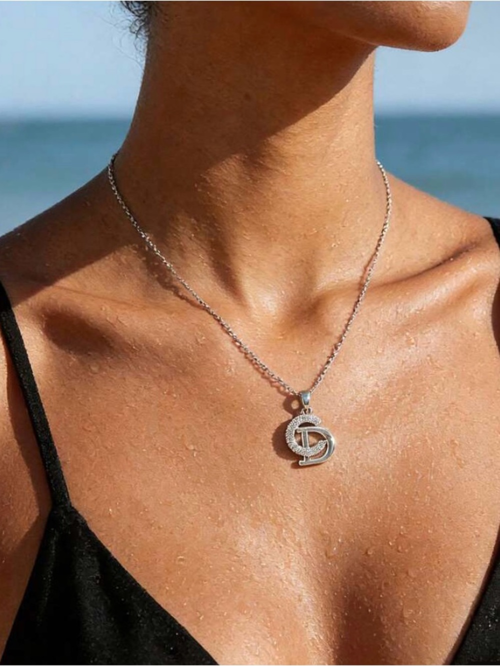 Silver Interlocking CD Pendant Necklace - Women Jewelry Titanium Steel